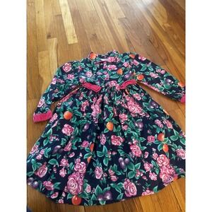 Vintage The Eagle's Eye Girls Fruit Floral Veggie Dress Sz 5 Tie Waist 80s 90s
